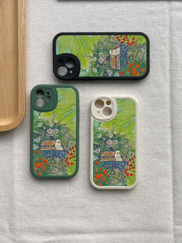 智慧型手機保護殼 兼容所有 iPhone 15/14/13/12/11 等型號 小幽靈插畫 全包防震手機套 第2張的照片