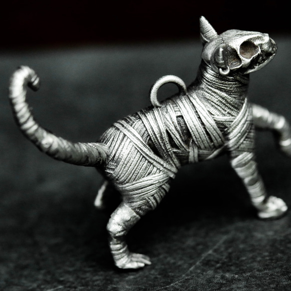 ミイラ猫925シルバーペンダントネックレス、アンデッド猫、エジプトのミイラ、ファラオ猫、絶妙な手作りの猫のペンダントネッ 4枚目の画像