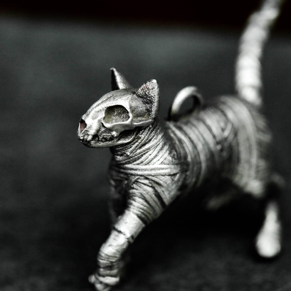 ミイラ猫925シルバーペンダントネックレス、アンデッド猫、エジプトのミイラ、ファラオ猫、絶妙な手作りの猫のペンダントネッ 6枚目の画像
