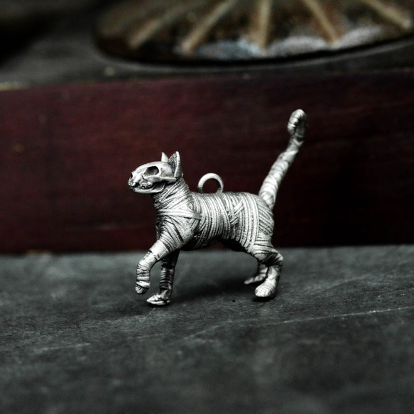 ミイラ猫925シルバーペンダントネックレス、アンデッド猫、エジプトのミイラ、ファラオ猫、絶妙な手作りの猫のペンダントネッ 2枚目の画像