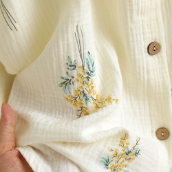 ガーゼ ミモザ柄 半袖 パジャマ 前開き 部屋着 敏感肌 母の日 綿100％ 3枚目の画像