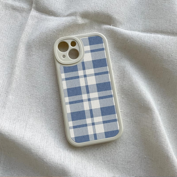 智慧型手機保護殼 兼容所有 iPhone 15/14/13/12/11 等型號 簡約藍色格子 全包防震手機套 第1張的照片