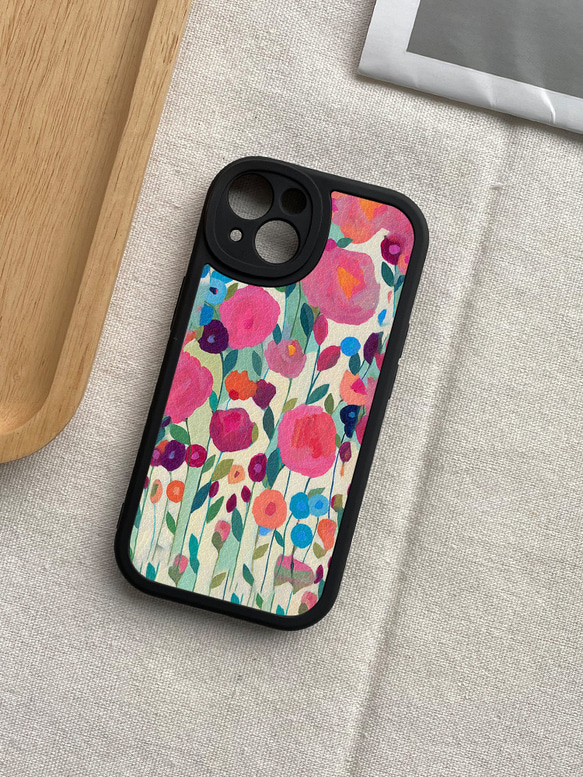 スマートフォン保護ケース iPhone 15/14/13/12/11 およびその他のモデルに対応 小さな赤い花の油絵イラスト オ 3枚目の画像