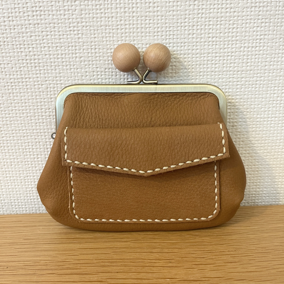 ハンドメイド　ガマ口親子財布 ぱかっと開くとお部屋が3つの親子がまぐち♪外ポッケが付いた木玉口金