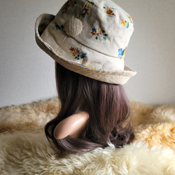ベージュFlower×イタリア生地★ひとつ持っていると便利なプレーン帽子 8枚目の画像