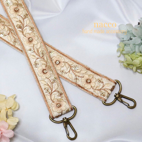 インド刺繍リボン　ショルダー インド刺繍リボンのショルダー紐/幅3cm/ブルーグレー ネック