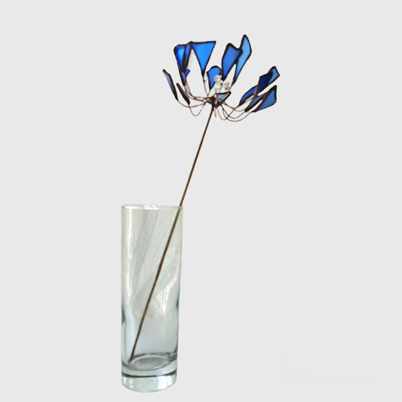 シーガラスアート　青い花　ステンドグラス雑貨　造花　インテリアアイテム　サンキャッチャー　窓辺　出窓飾り　送料無料 8枚目の画像