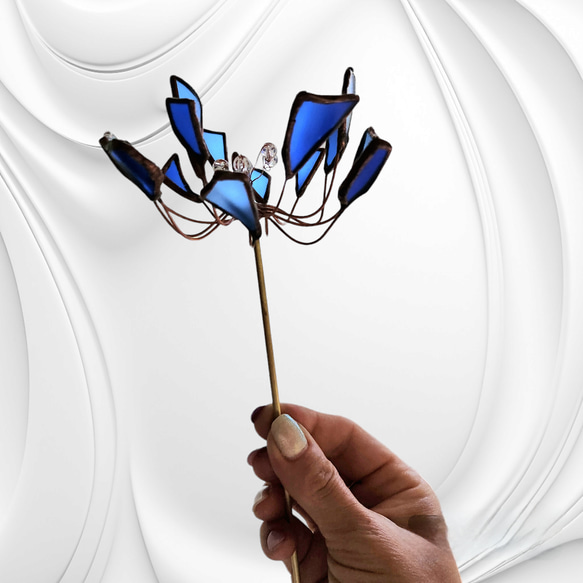 シーガラスアート　青い花　ステンドグラス雑貨　造花　インテリアアイテム　サンキャッチャー　窓辺　出窓飾り　送料無料 11枚目の画像