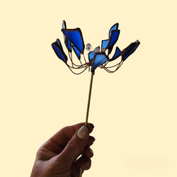 シーガラスアート　青い花　ステンドグラス雑貨　造花　インテリアアイテム　サンキャッチャー　窓辺　出窓飾り　送料無料 5枚目の画像