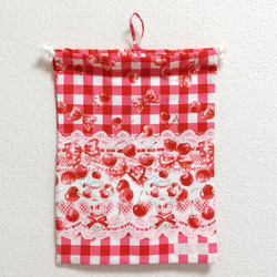☆120cm ラスト１セット☆チェリー＆リボン（赤）キッズエプロン・巾着袋セット 7枚目の画像