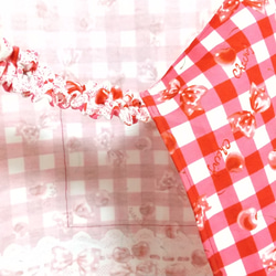 ☆120cm ラスト１セット☆チェリー＆リボン（赤）キッズエプロン・巾着袋セット 5枚目の画像
