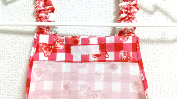 ☆120cm ラスト１セット☆チェリー＆リボン（赤）キッズエプロン・巾着袋セット 6枚目の画像