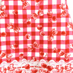 ☆120cm ラスト１セット☆チェリー＆リボン（赤）キッズエプロン・巾着袋セット 2枚目の画像