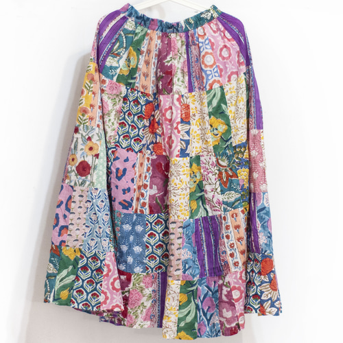 木版プリント コットン スカート インド綿 パッチワーク スカート