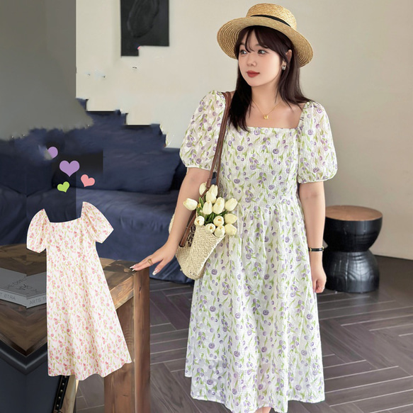 ルーズ ロング ワンピース 花柄 スクエアネック ２色 スクエアネック花柄ワンピース・全2色 | レディースファッション