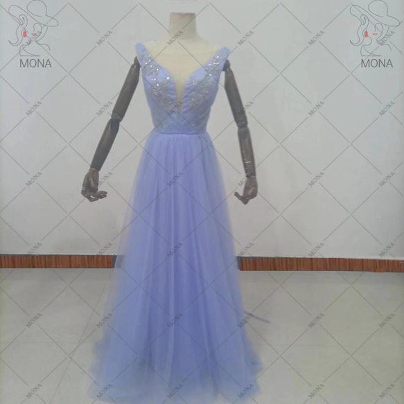 カラードレス ノースリーブ Vネック ウェディングドレス G005 2枚目の画像