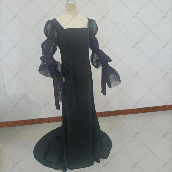 カラードレス 上品 エレガント スクエアネック ウェディングドレス G011-1 2枚目の画像