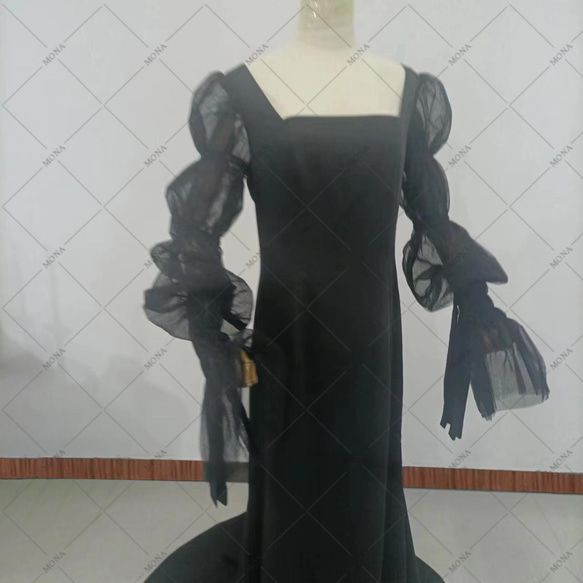 カラードレス 上品 エレガント スクエアネック ウェディングドレス G011-1 5枚目の画像