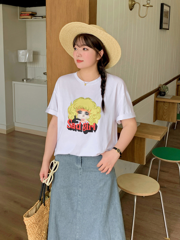 春夏新作 XL~4XL 女の子用ヘッドプリント半袖Tシャツ 大きいサイズ レディース 着痩せ ol 通勤 大きめ 3枚目の画像