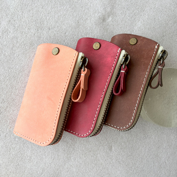 キーケース キーホルダー スマートキー 革 イタリアレザー オイルレザー  浪曼派 ファスナー キーケース 名入れ 刻印 4枚目の画像