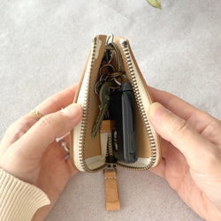 キーケース キーホルダー スマートキー 革 イタリアレザー オイルレザー  浪曼派 ファスナー キーケース 名入れ 刻印 8枚目の画像