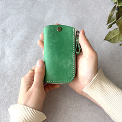 キーケース キーホルダー スマートキー 革 イタリアレザー オイルレザー  浪曼派 ファスナー キーケース 名入れ 刻印 5枚目の画像