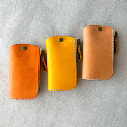 キーケース キーホルダー スマートキー 革 イタリアレザー オイルレザー  浪曼派 ファスナー キーケース 名入れ 刻印 2枚目の画像