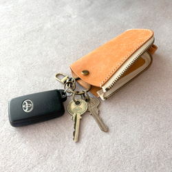 キーケース キーホルダー スマートキー 革 イタリアレザー オイルレザー  浪曼派 ファスナー キーケース 名入れ 刻印 7枚目の画像