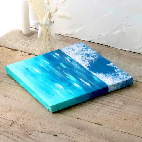 原画】宮古ブルー キャンバス 約227×227mm（SSMサイズ） 送料無料 海