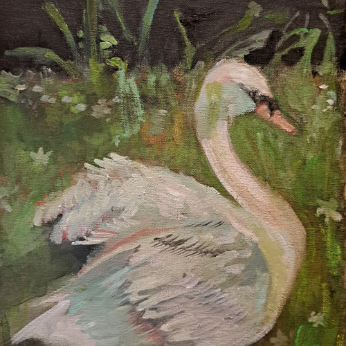 佇む白鳥の絵 絵画 ousaki 通販 17642617｜Creema(クリーマ