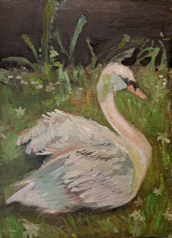佇む白鳥の絵 絵画 ousaki 通販 17642617｜Creema(クリーマ)