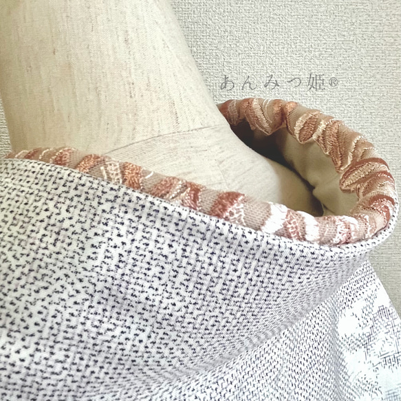 洗える刺繍半衿  ピンクベージュライン 4枚目の画像