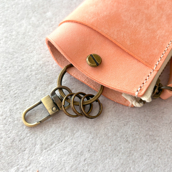 キーケース キーホルダー スマートキー 革 イタリアレザー オイルレザー  浪曼派 カード収納 ファスナー キーケース 8枚目の画像