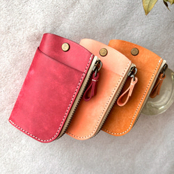 キーケース キーホルダー スマートキー 革 イタリアレザー オイルレザー  浪曼派 カード収納 ファスナー キーケース 4枚目の画像