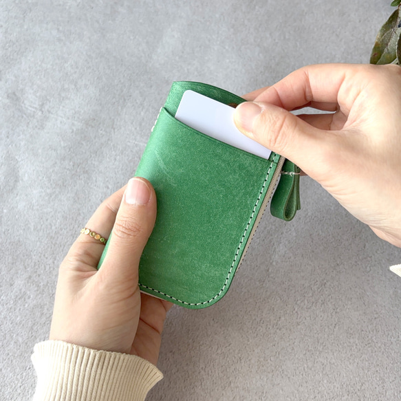 キーケース キーホルダー スマートキー 革 イタリアレザー オイルレザー  浪曼派 カード収納 ファスナー キーケース 7枚目の画像