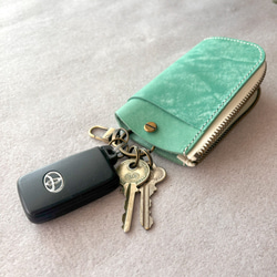 キーケース キーホルダー スマートキー 革 イタリアレザー オイルレザー  浪曼派 カード収納 ファスナー キーケース 9枚目の画像