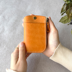 キーケース キーホルダー スマートキー 革 イタリアレザー オイルレザー  浪曼派 カード収納 ファスナー キーケース 6枚目の画像