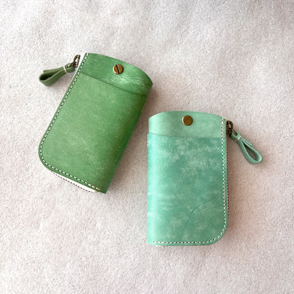 キーケース キーホルダー スマートキー 革 イタリアレザー オイルレザー  浪曼派 カード収納 ファスナー キーケース 3枚目の画像