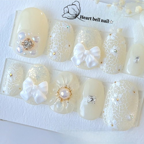 No.91 ウェディングネイル(ウェディング/入学式/卒業式/成人式/リボン  