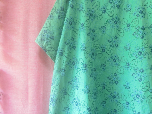 フラワーブーケ刺繍ワンピース　green 4枚目の画像