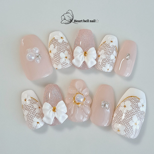 No.92 ウェディングネイル(/入学式/卒業式/リボン/レース/フレンチ  