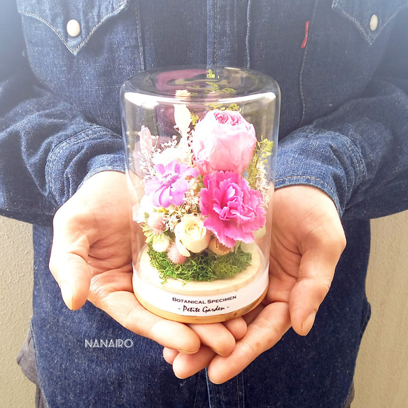 ★送料無料★ガラスドームフラワー『 Petite Garden 』／ピンクガーデン 2枚目の画像