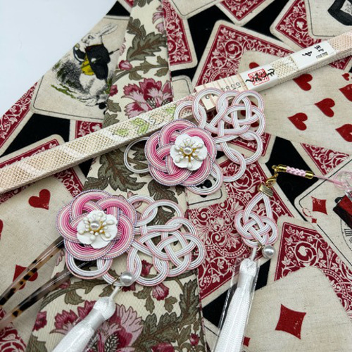 4866木綿半幅帯不思議の国のアリス（トランプ柄） 豪華水引3点 高級絹