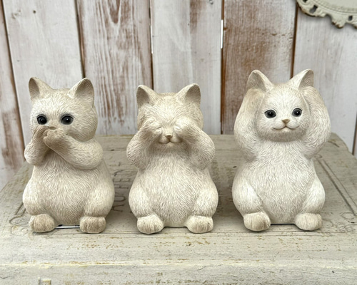 しろねこ　3点セット 3点セット】アニマルキャット 白猫 ガーデニング雑貨 インテリア