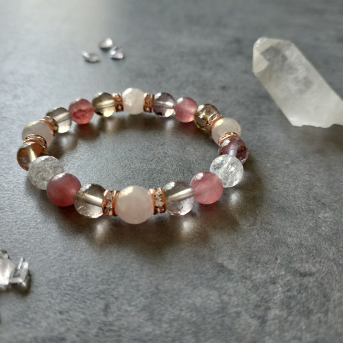 ローズクォーツ / ストロベリークォーツ /天然石ブレスレット/苺水晶