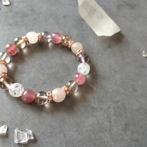 ローズクォーツ / ストロベリークォーツ /天然石ブレスレット/苺水晶