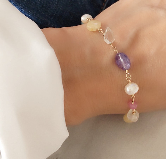 【翌日発送】k14gf 天然石ブレスレット　rainbow bracelet 2枚目の画像