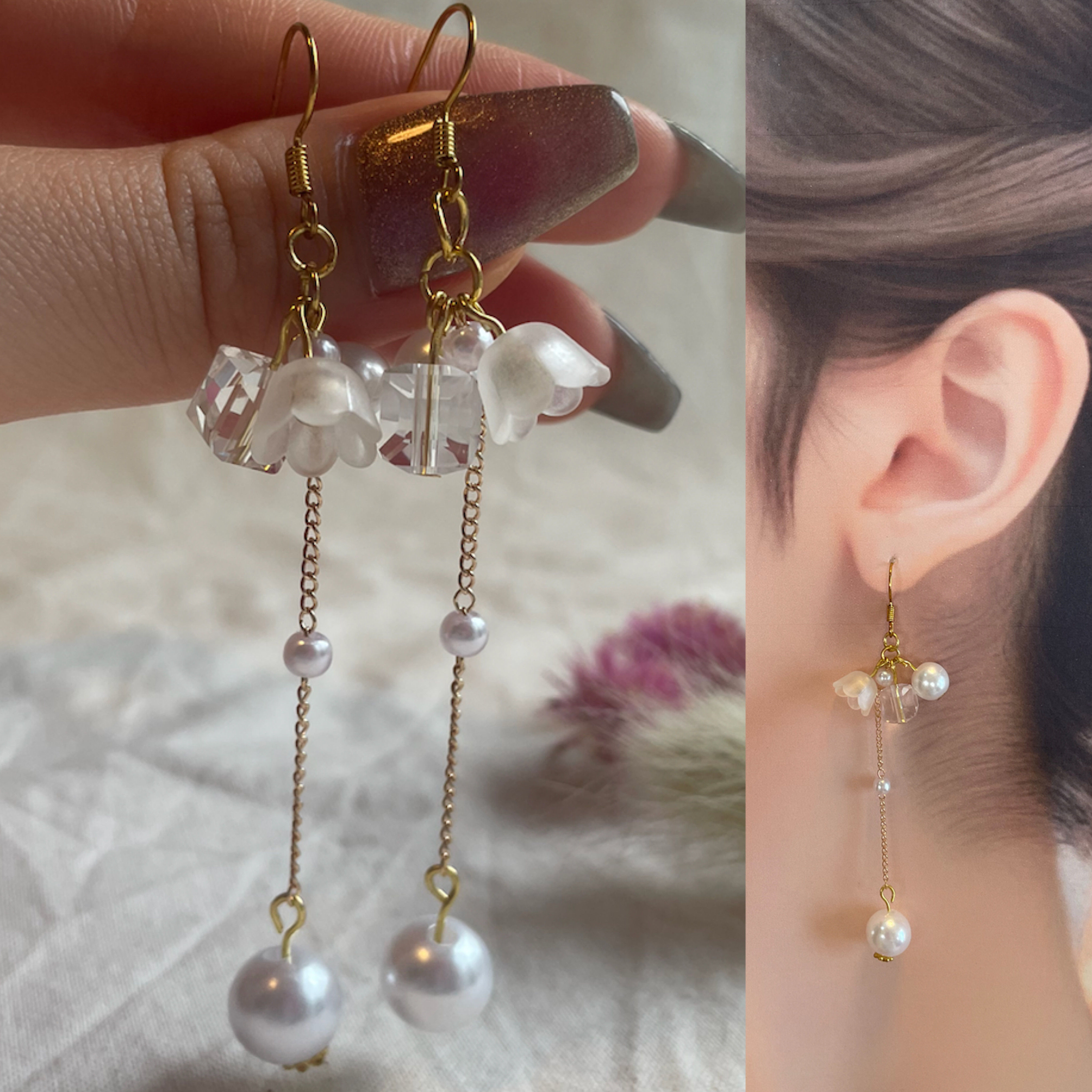 パール すずらん 透明 ピアス ピアス（フック・チェーン