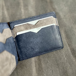 【新色】マネークリップ財布【ネイビー】　イタリアンレザー　マルゴー　コンパクト財布 4枚目の画像