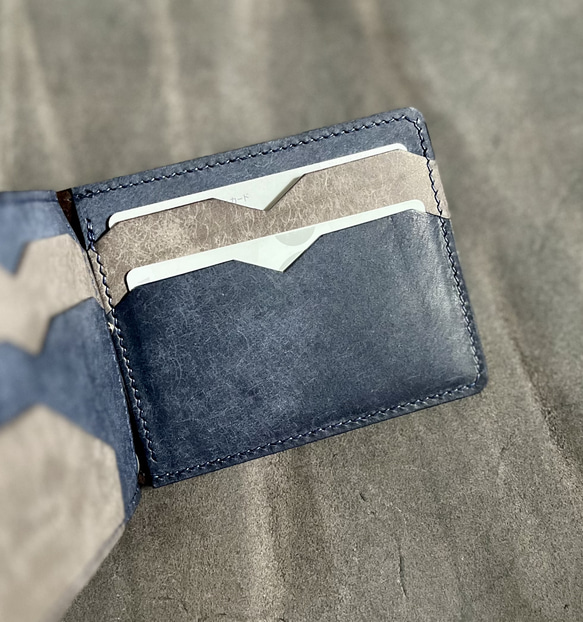 【新色】マネークリップ財布【ネイビー】　イタリアンレザー　マルゴー　コンパクト財布 4枚目の画像
